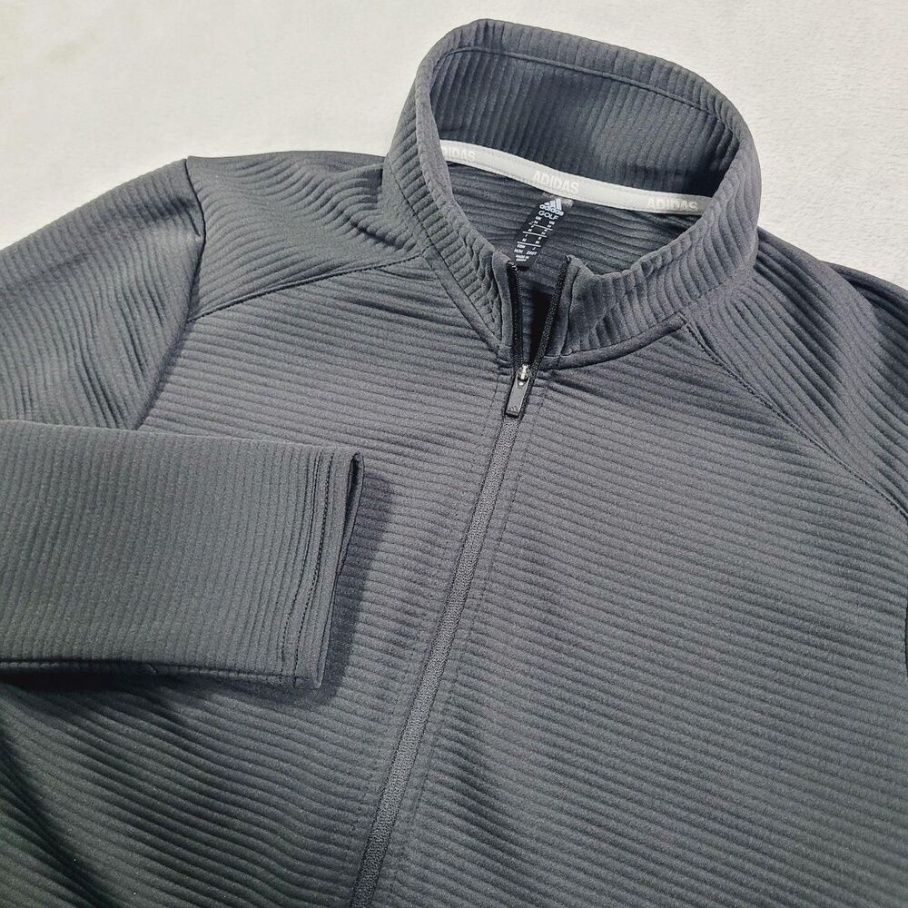 Adidas Golf Jacket Mens Medium Gray Full Zip Stand Collar Ribbed Knit Layer